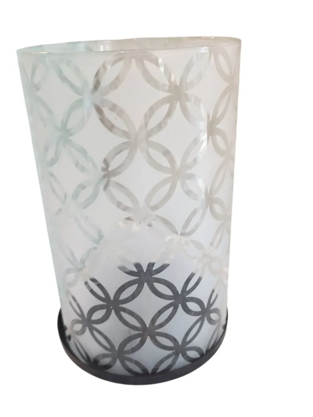 Party Lite Island Inspiration Frosted Pillar Hurricane Candle Holder Bronze Base